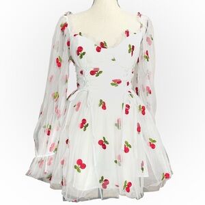 Dress Sugar Thrillz XS Heavenly Affair Babydoll Cherry Long Sleeve Sheer